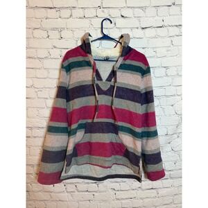 ROXY Women's Striped Hoodie Fleece Lined Pullover Sherpa Trim Size M